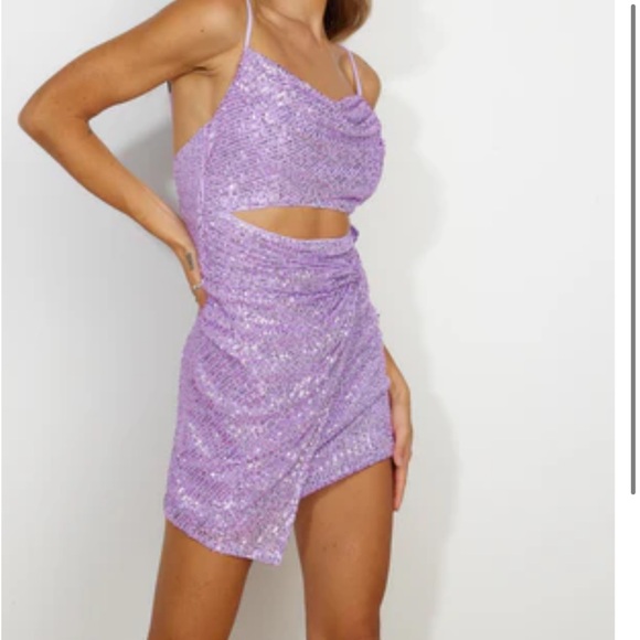 Hello Molly Lilac Twisted Shine Sequin Mini Dress Size Large - Picture 2 of 4